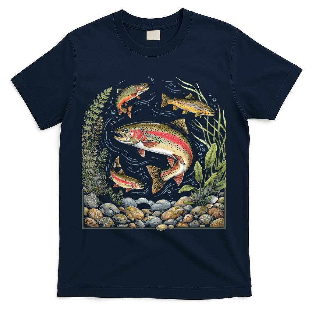 90s River Wildlife Fishing Vintage Rainbow Trout T-Shirt product image 3