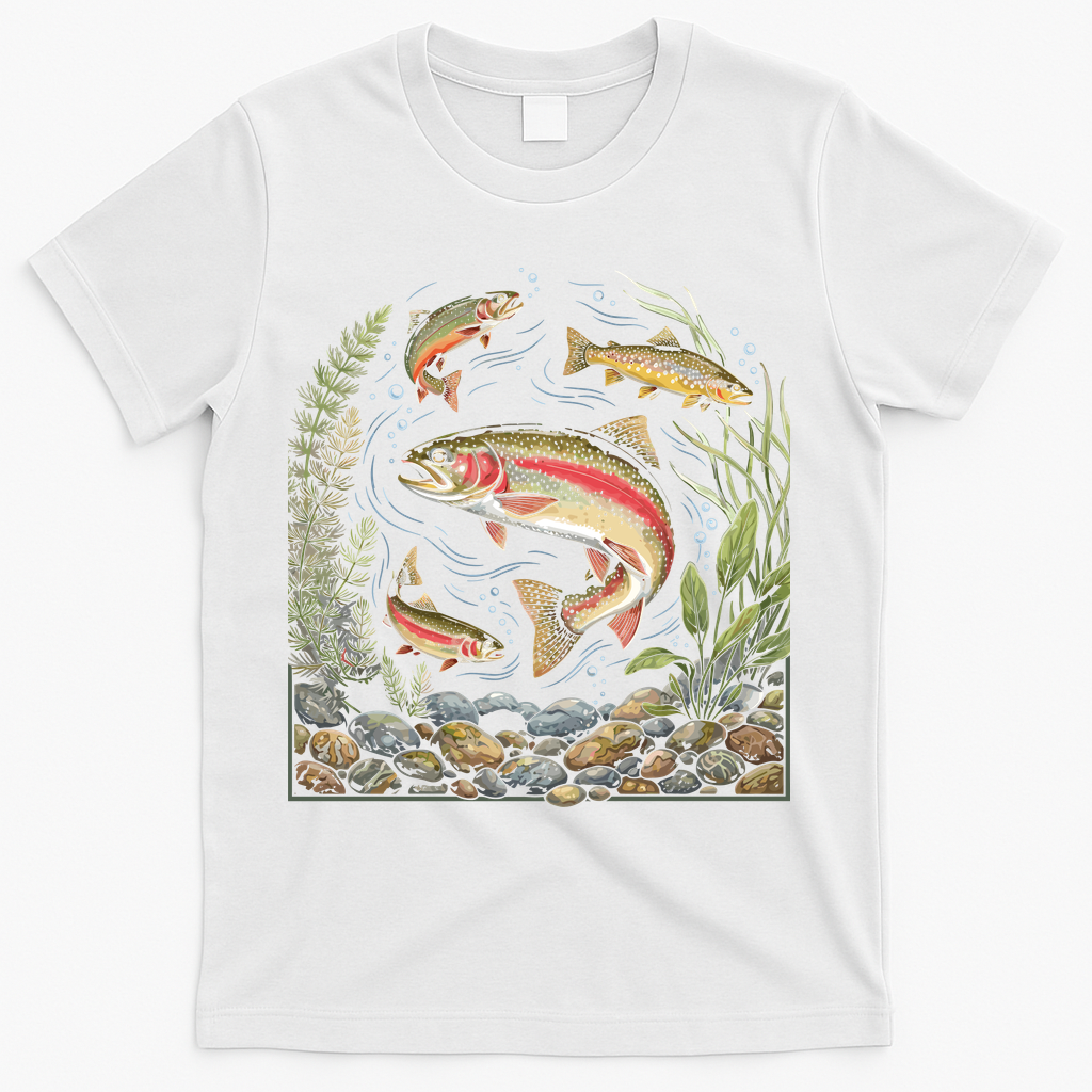 90s River Wildlife Fishing Vintage Rainbow Trout T-Shirt product image 1