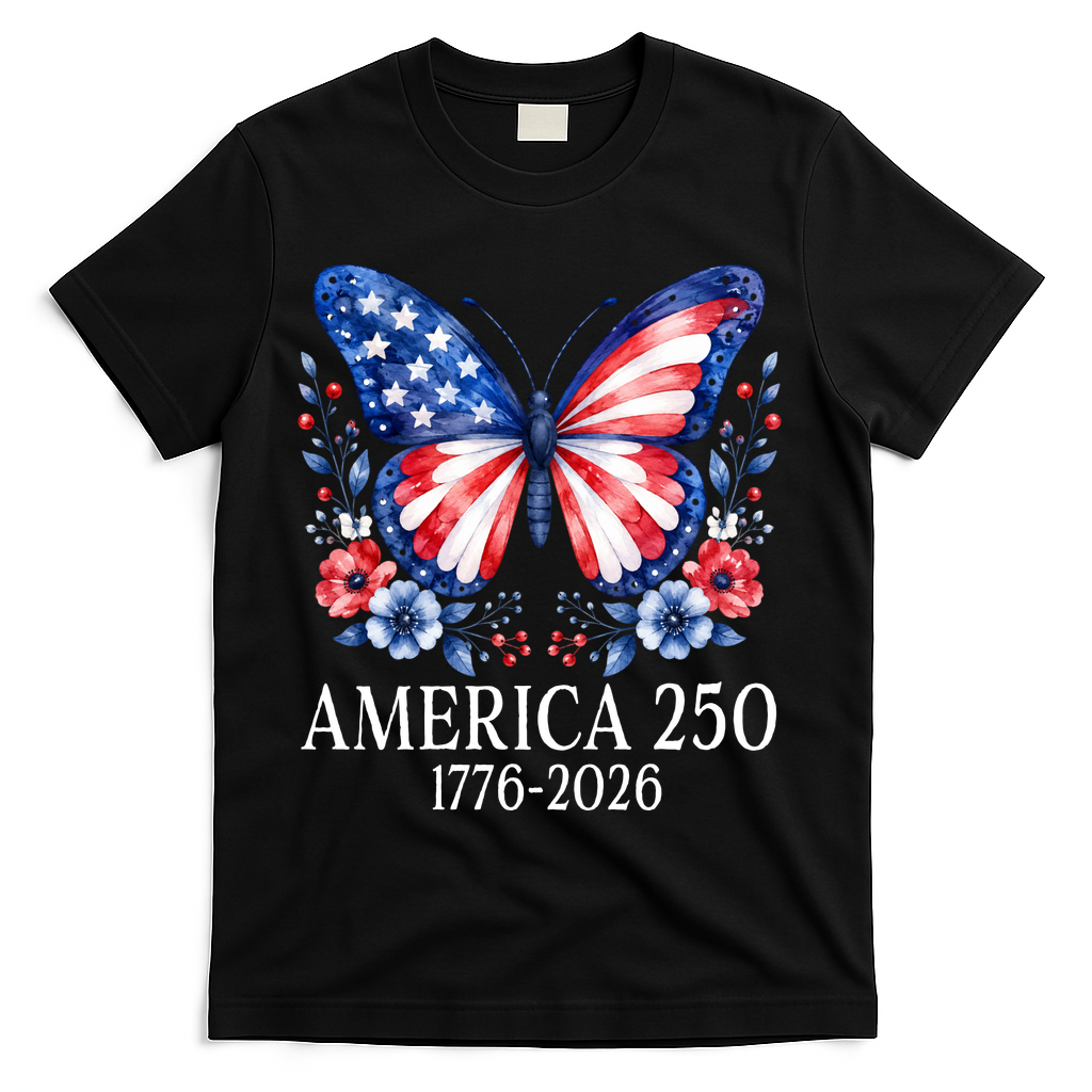 America 250 1776 -2026 Patriotic Flag Butterfly T-Shirt product image 1