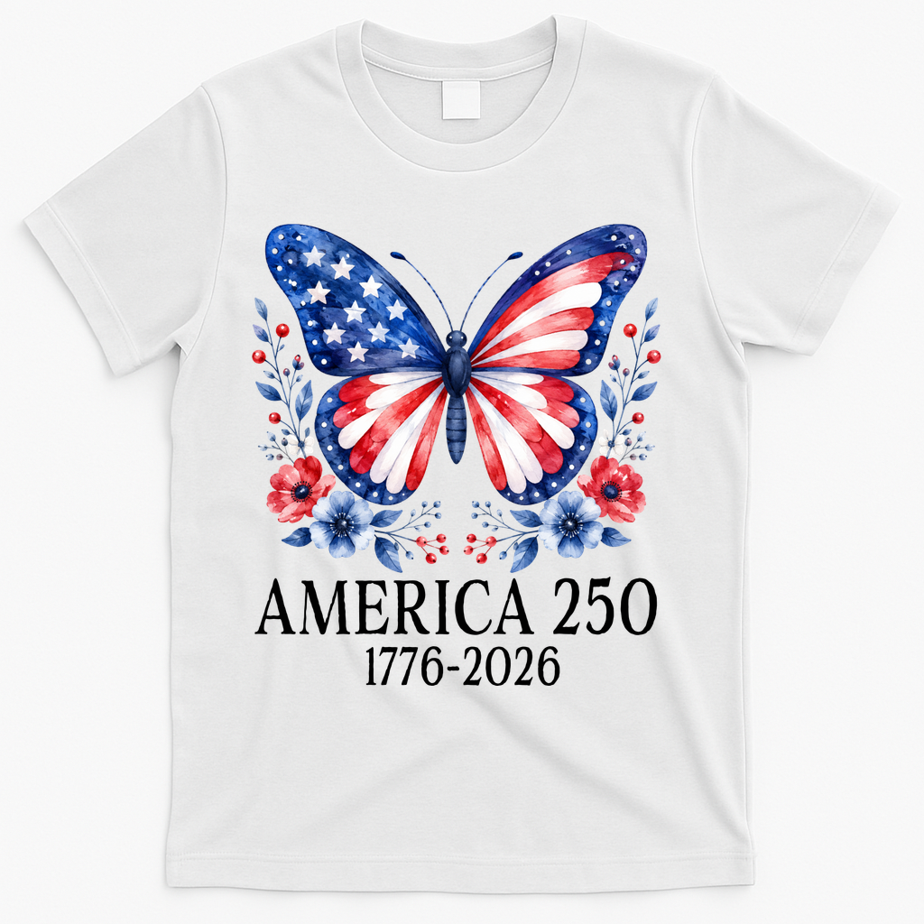 America 250 1776 -2026 Patriotic Flag Butterfly T-Shirt product image 2