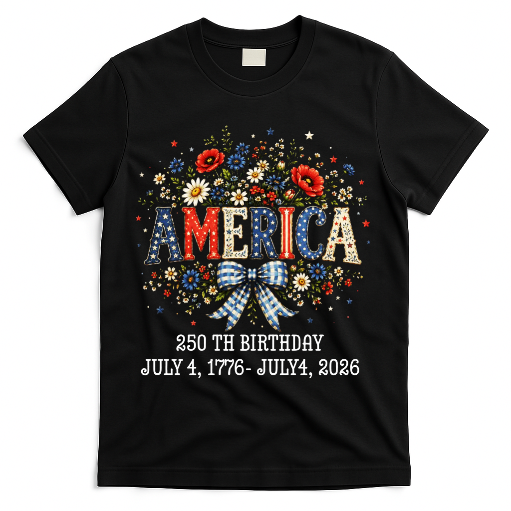 America 250th Birthday 2026 Patriotic Floral USA T-Shirt product image 2