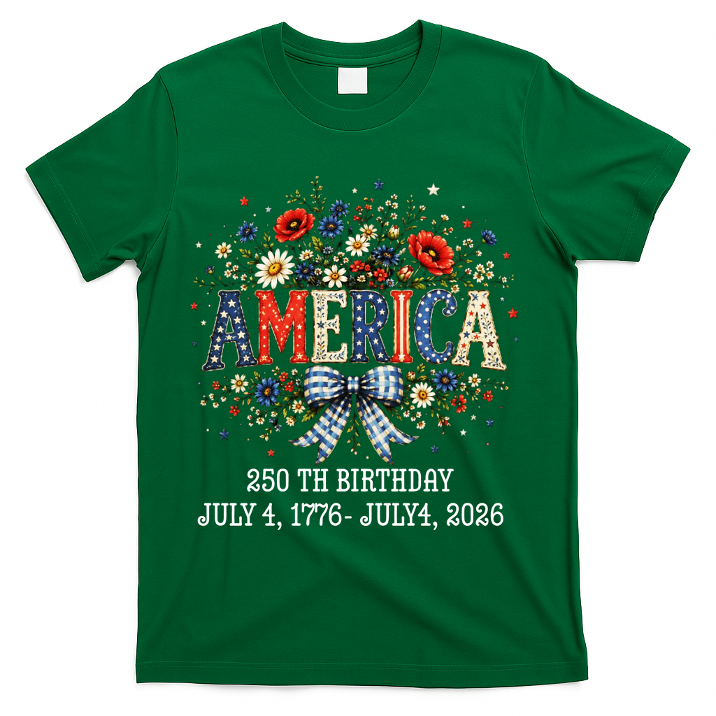 America 250th Birthday 2026 Patriotic Floral USA T-Shirt product image 4