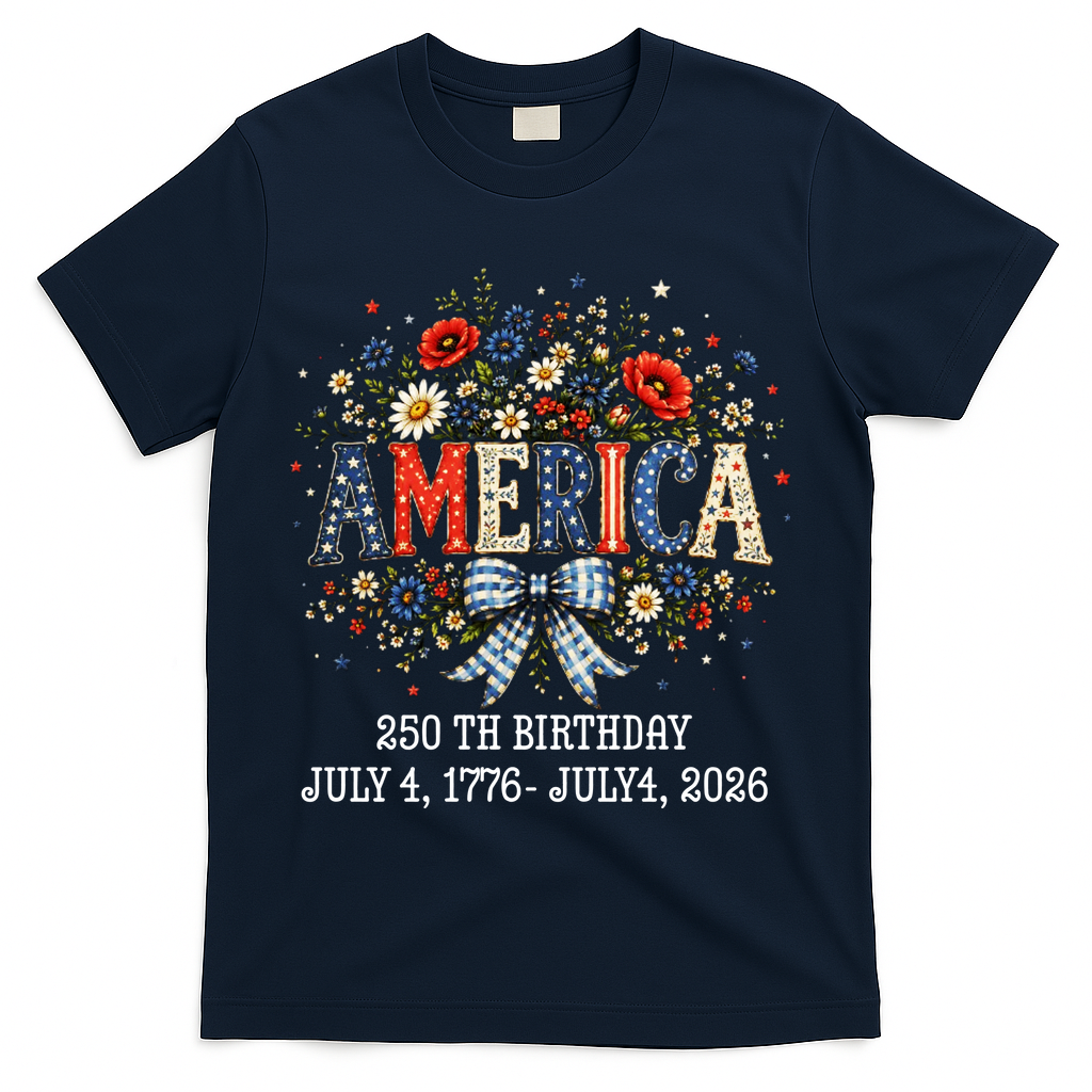 America 250th Birthday 2026 Patriotic Floral USA T-Shirt product image 3
