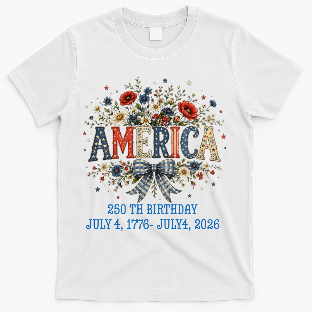 America 250th Birthday 2026 Patriotic Floral USA T-Shirt product image 1