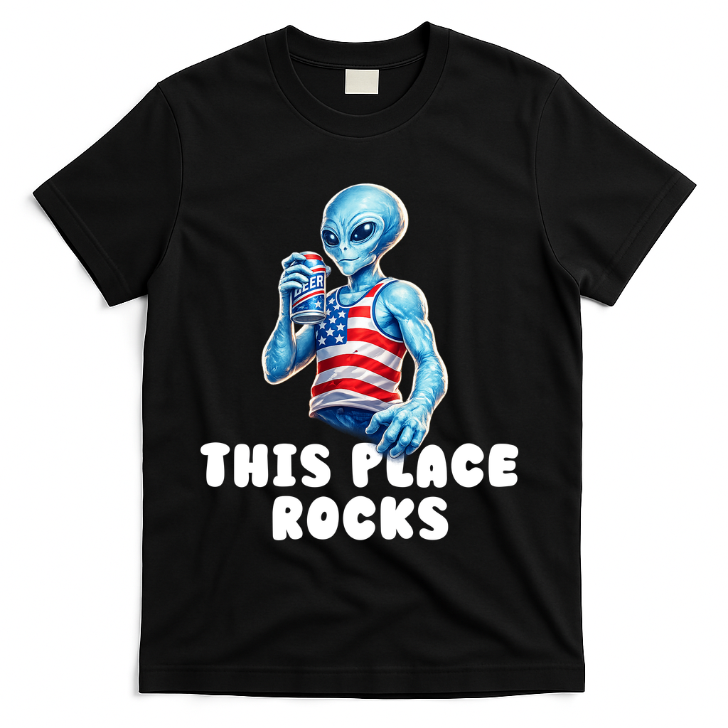 Alien This Place Rocks USA 4th Of July T-Shirt product image 1