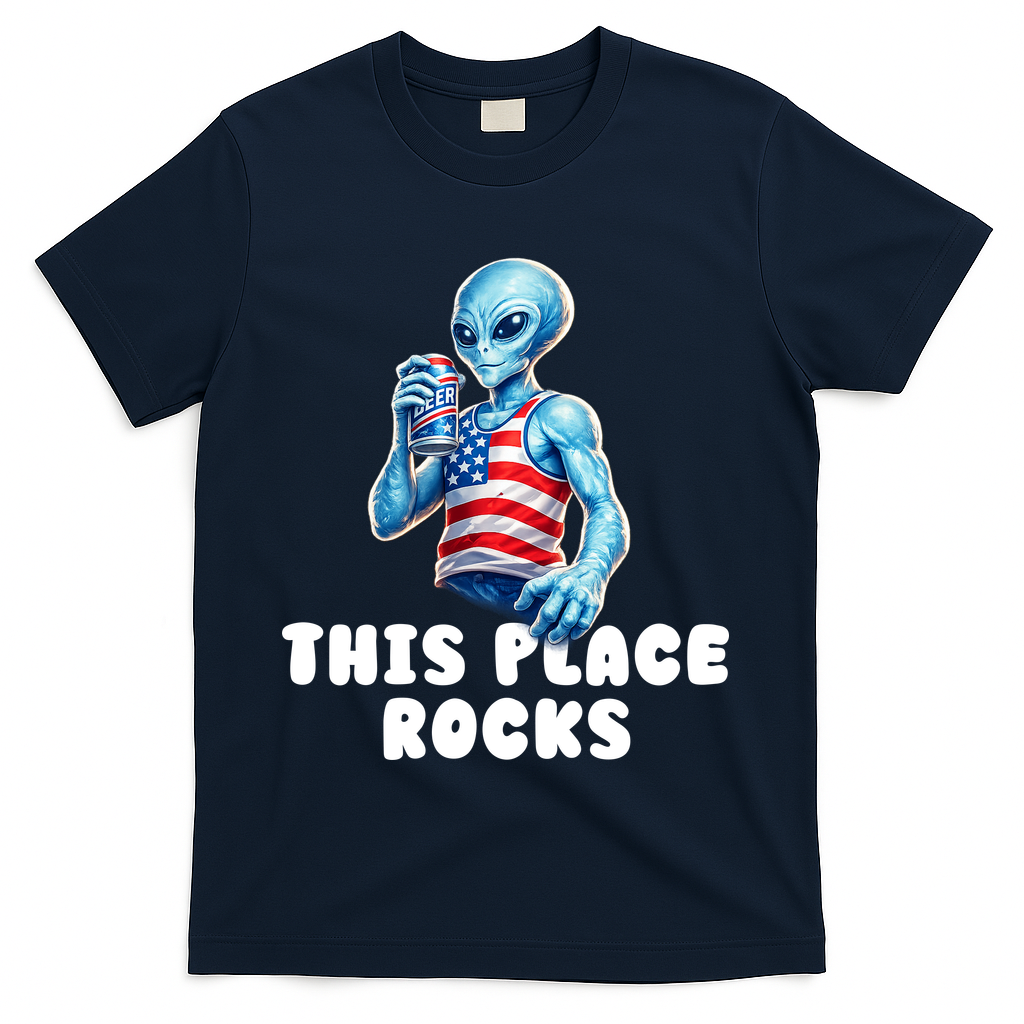 Alien This Place Rocks USA 4th Of July T-Shirt product image 3