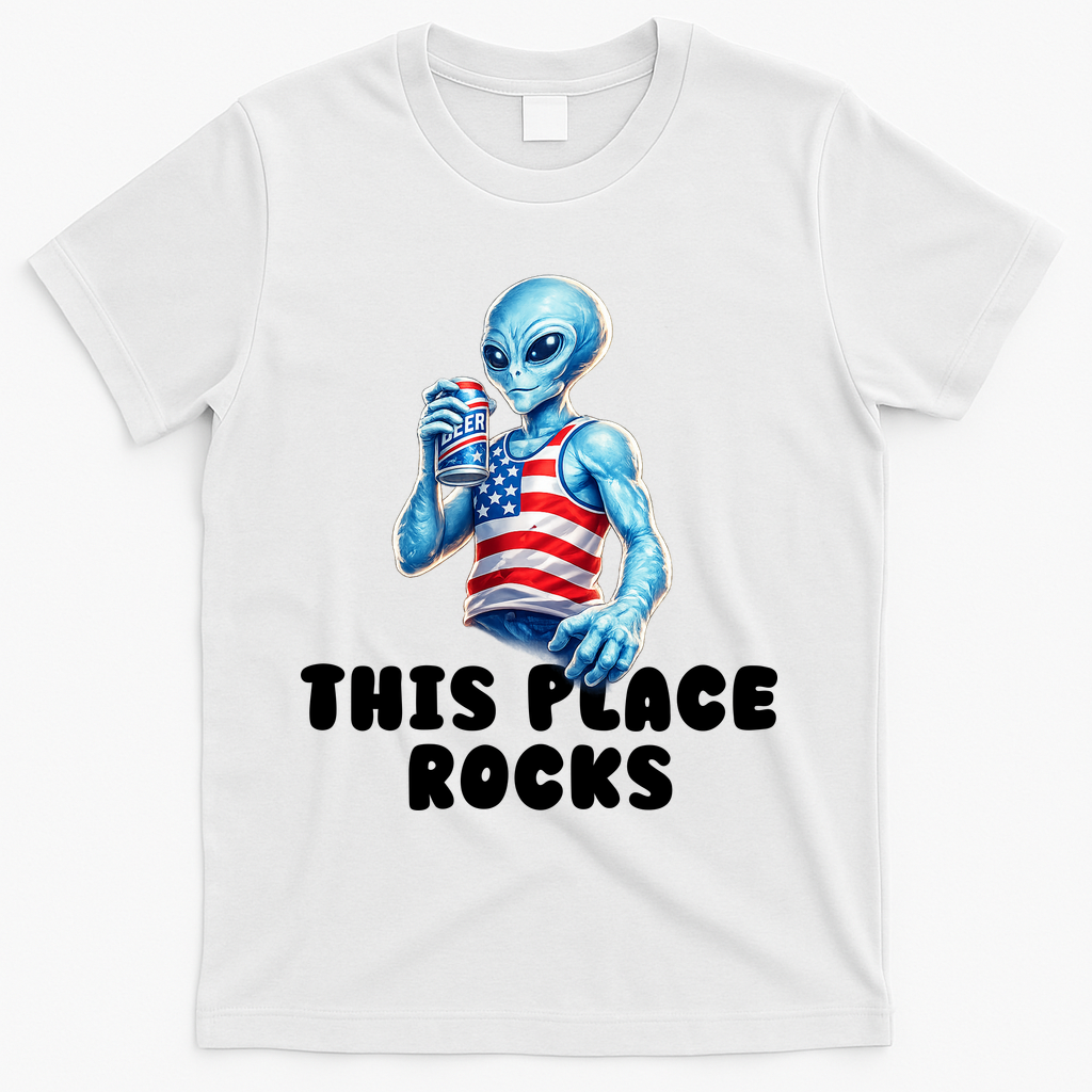 Alien This Place Rocks USA 4th Of July T-Shirt product image 2